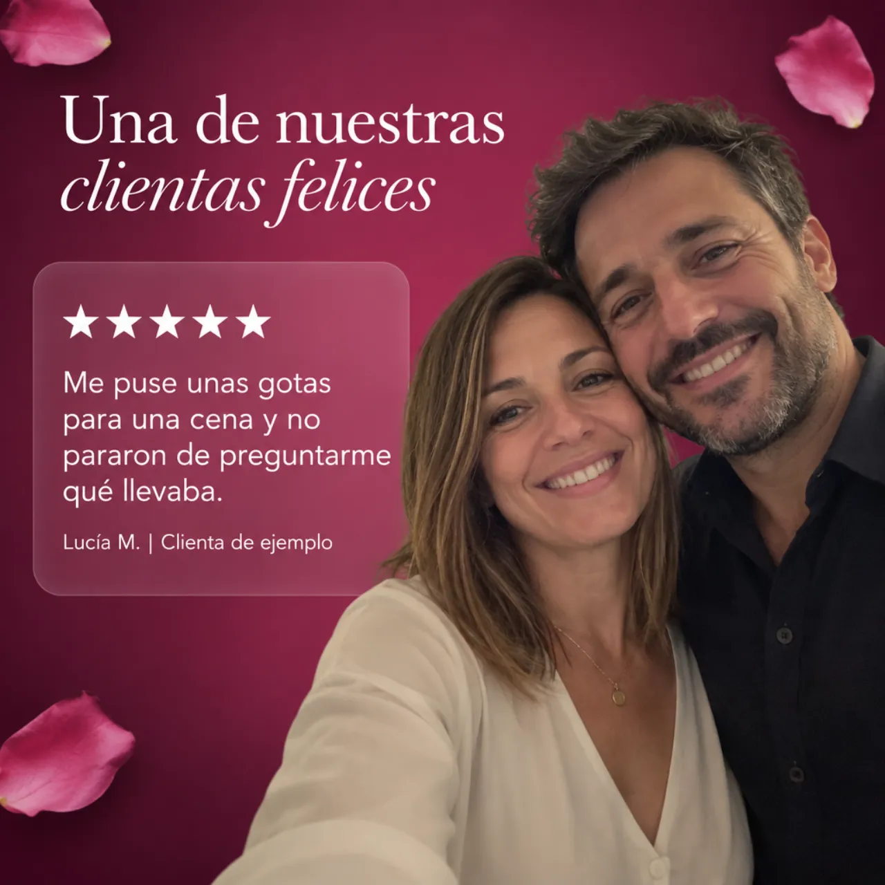 La reseña de una clienta de ejemplo junto a su foto